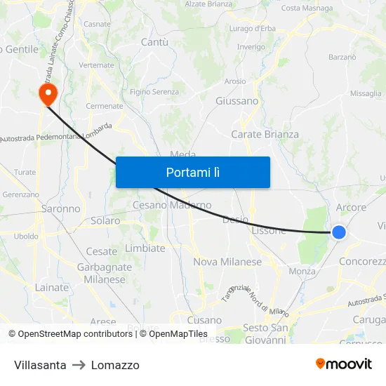 Villasanta to Lomazzo map