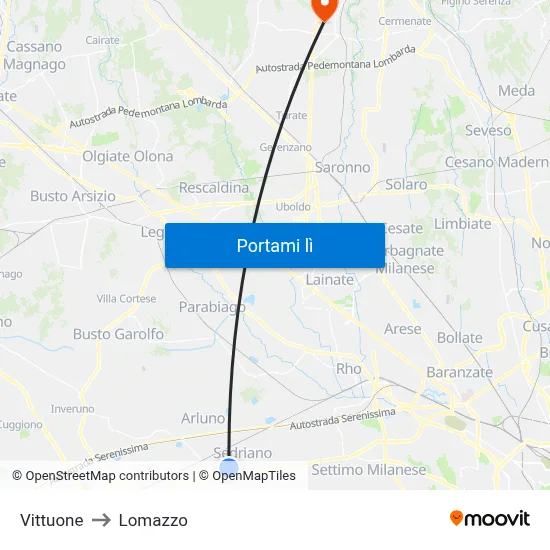 Vittuone to Lomazzo map
