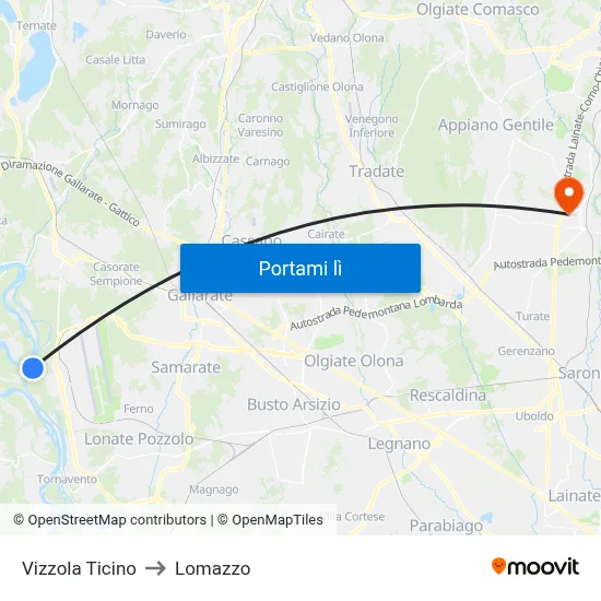 Vizzola Ticino to Lomazzo map