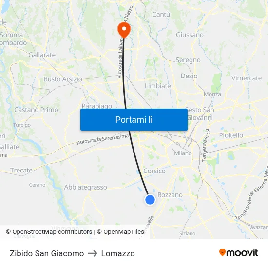 Zibido San Giacomo to Lomazzo map