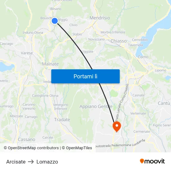 Arcisate to Lomazzo map
