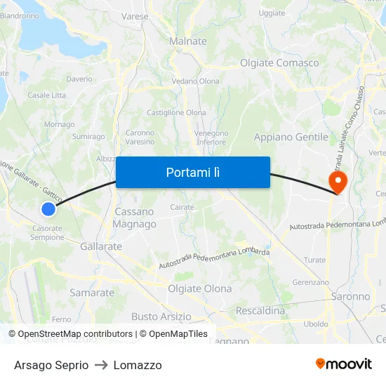 Arsago Seprio to Lomazzo map