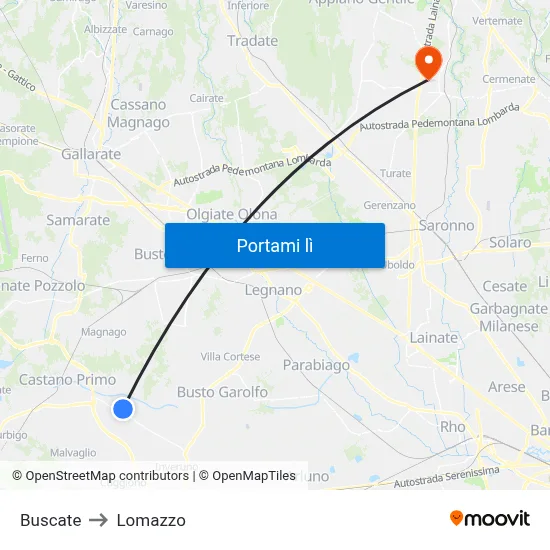 Buscate to Lomazzo map