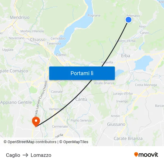 Caglio to Lomazzo map