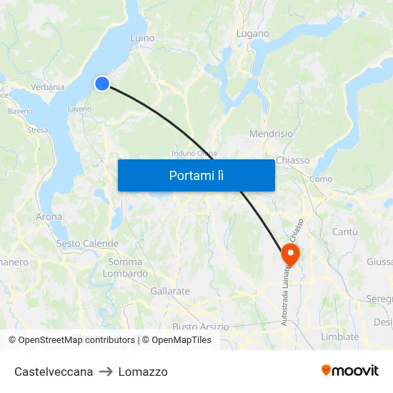 Castelveccana to Lomazzo map
