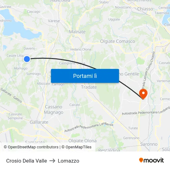 Crosio Della Valle to Lomazzo map