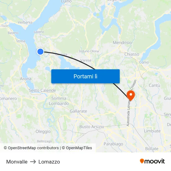 Monvalle to Lomazzo map