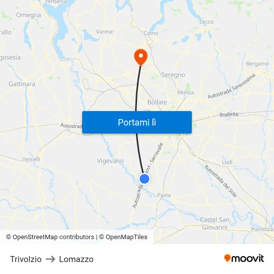 Trivolzio to Lomazzo map