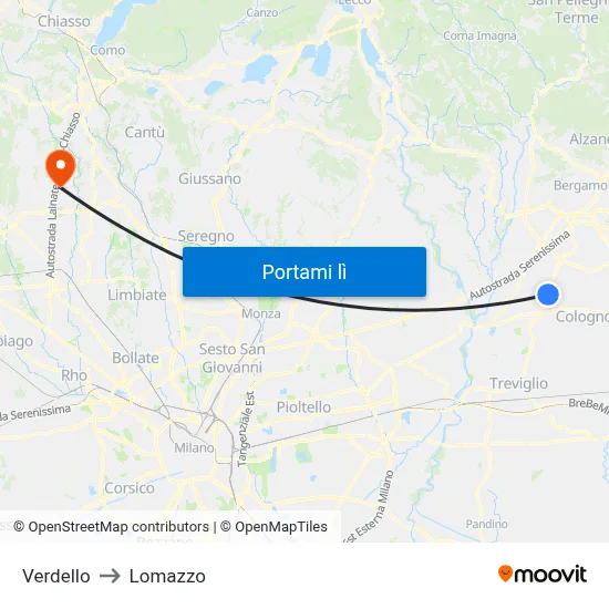 Verdello to Lomazzo map
