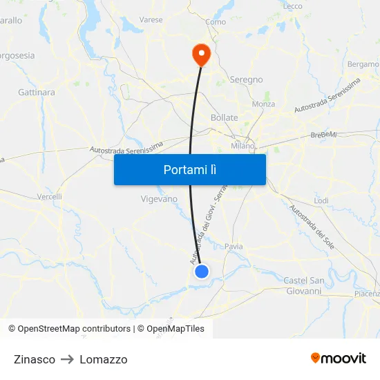 Zinasco to Lomazzo map