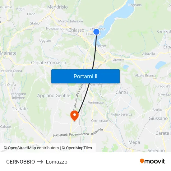 CERNOBBIO to Lomazzo map