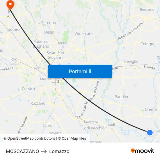 MOSCAZZANO to Lomazzo map