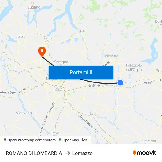 ROMANO DI LOMBARDIA to Lomazzo map