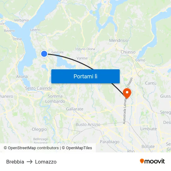 Brebbia to Lomazzo map