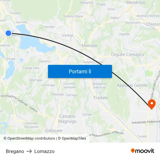 Bregano to Lomazzo map