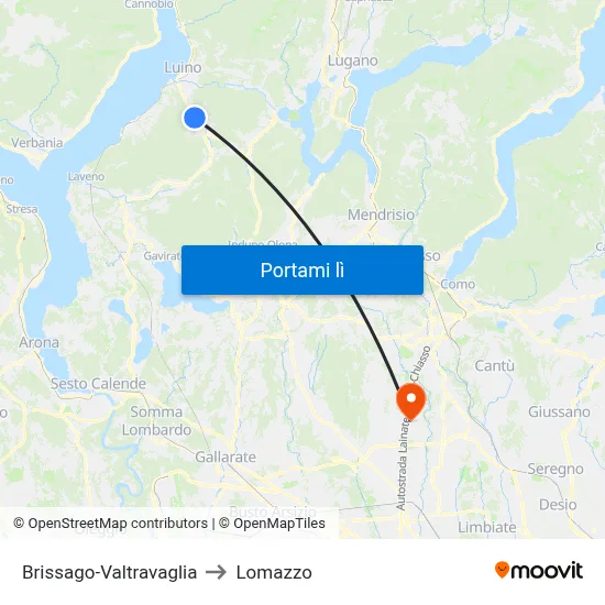 Brissago-Valtravaglia to Lomazzo map