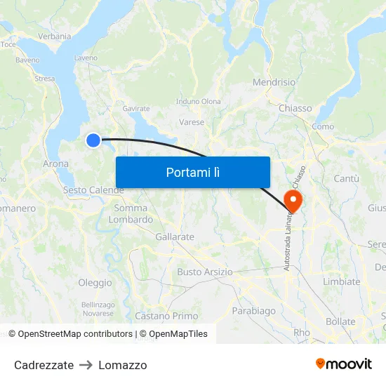 Cadrezzate to Lomazzo map