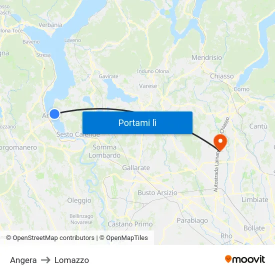 Angera to Lomazzo map