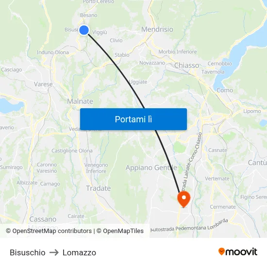 Bisuschio to Lomazzo map