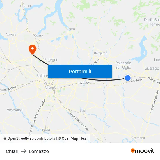 Chiari to Lomazzo map