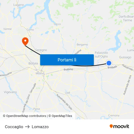Coccaglio to Lomazzo map