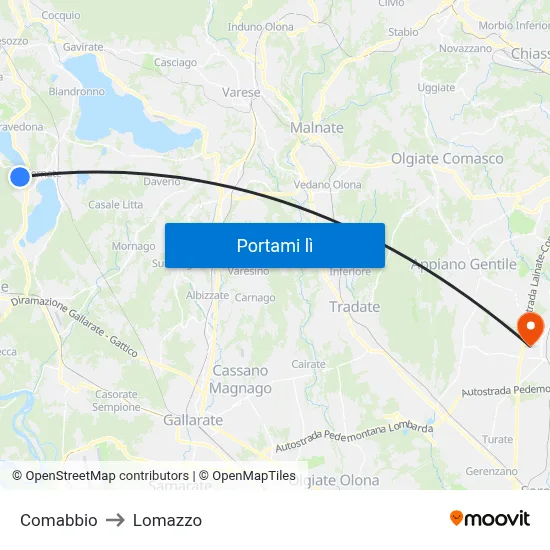 Comabbio to Lomazzo map