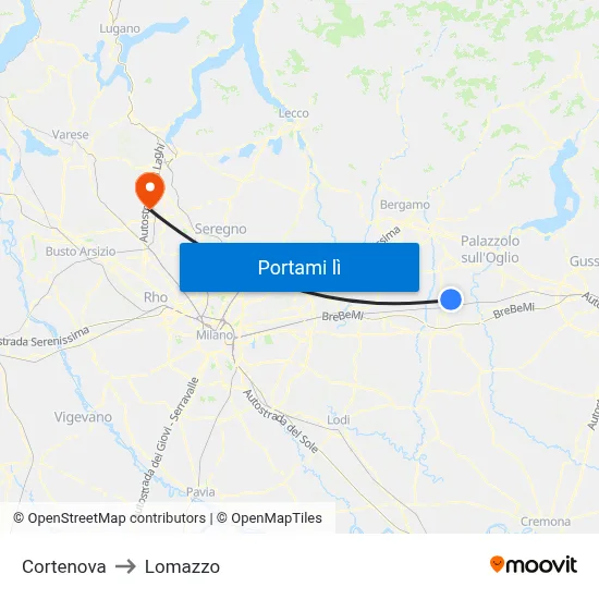 Cortenova to Lomazzo map