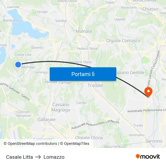 Casale Litta to Lomazzo map