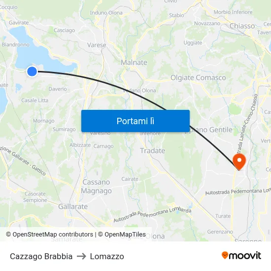 Cazzago Brabbia to Lomazzo map