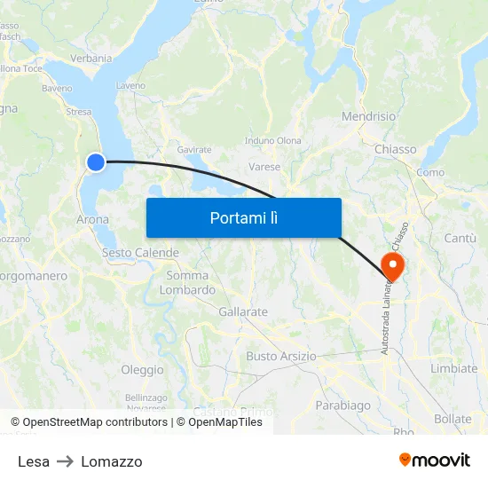 Lesa to Lomazzo map