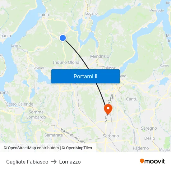Cugliate-Fabiasco to Lomazzo map