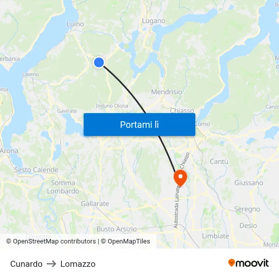 Cunardo to Lomazzo map
