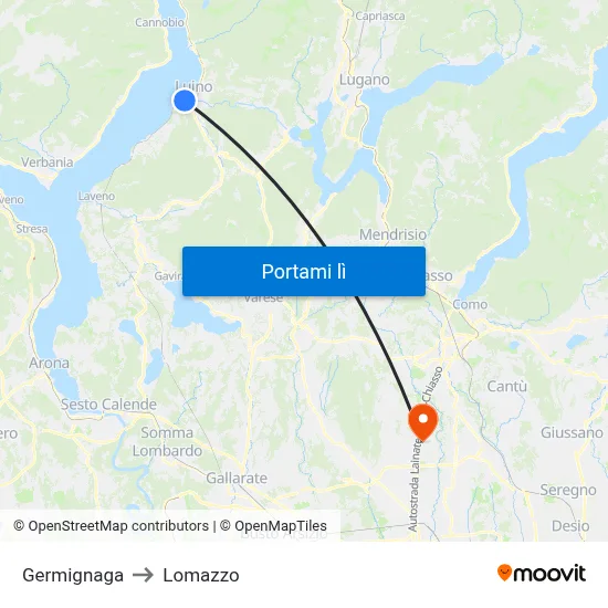 Germignaga to Lomazzo map