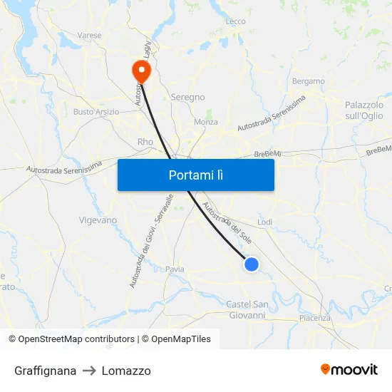 Graffignana to Lomazzo map