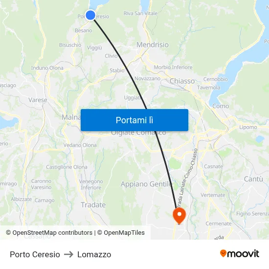 Porto Ceresio to Lomazzo map