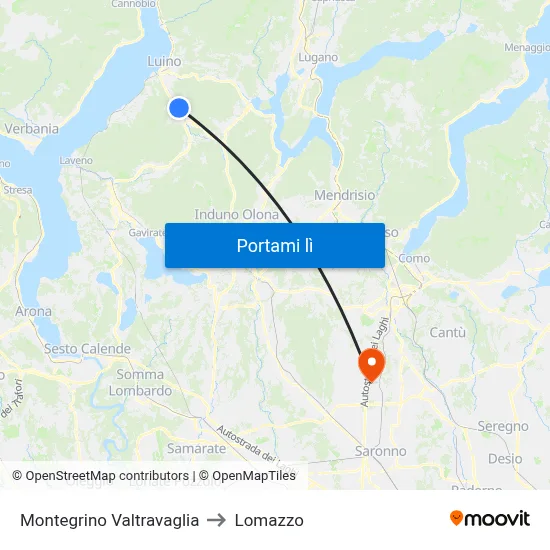 Montegrino Valtravaglia to Lomazzo map