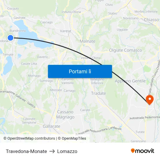Travedona-Monate to Lomazzo map