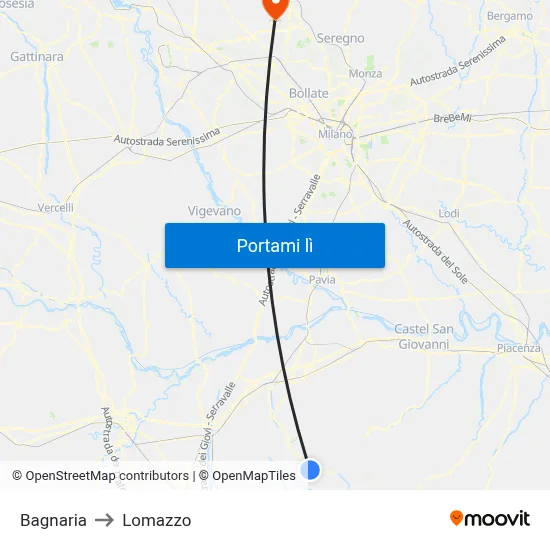 Bagnaria to Lomazzo map