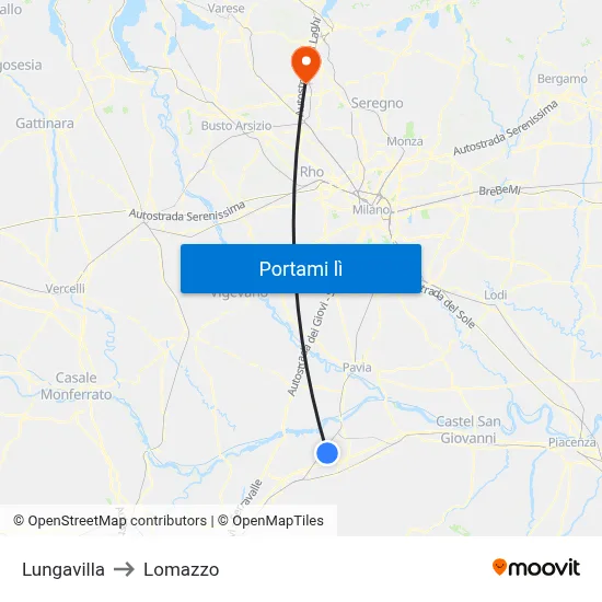 Lungavilla to Lomazzo map