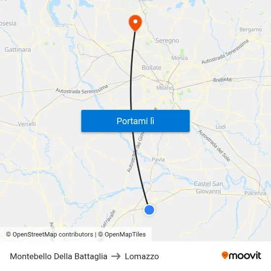 Montebello Della Battaglia to Lomazzo map
