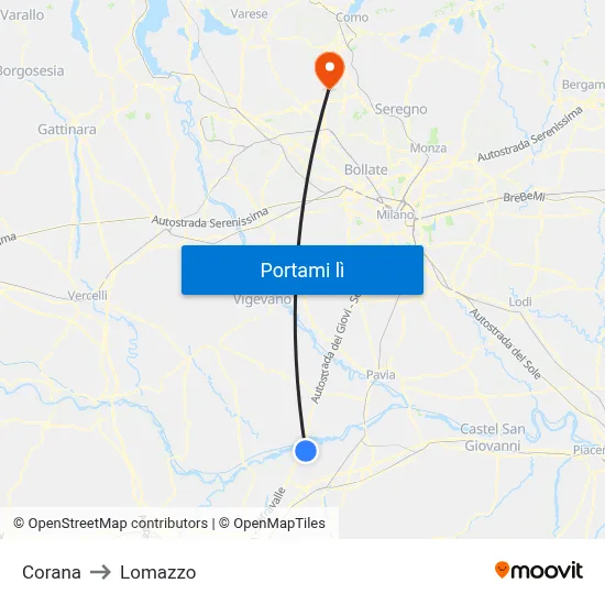 Corana to Lomazzo map