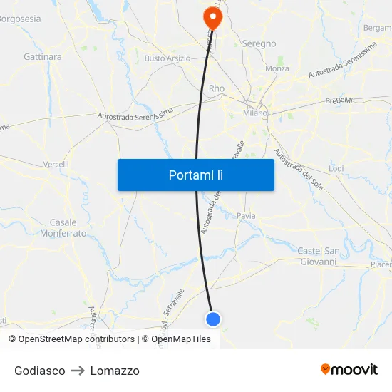 Godiasco to Lomazzo map