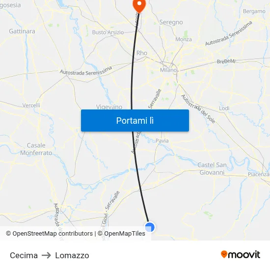 Cecima to Lomazzo map