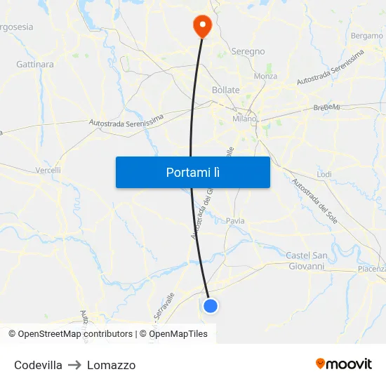 Codevilla to Lomazzo map