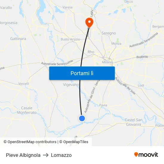 Pieve Albignola to Lomazzo map