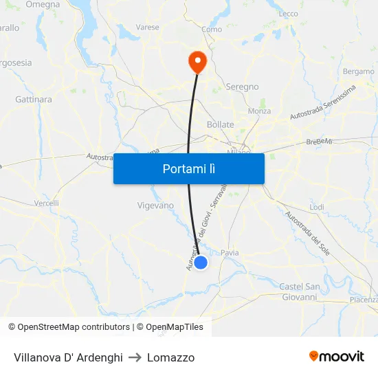 Villanova D' Ardenghi to Lomazzo map