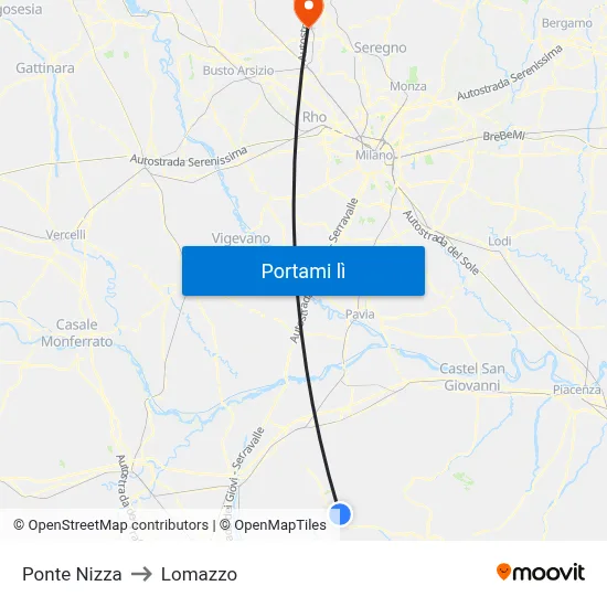 Ponte Nizza to Lomazzo map