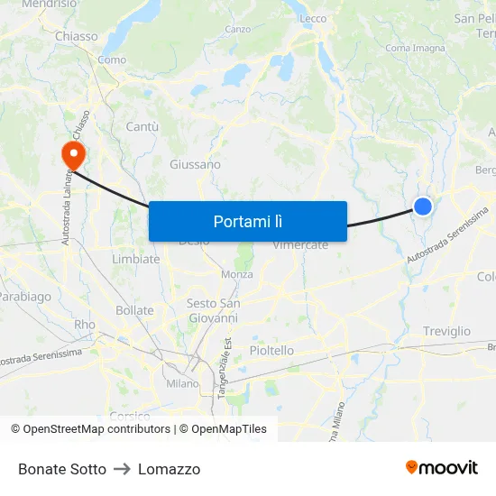 Bonate Sotto to Lomazzo map