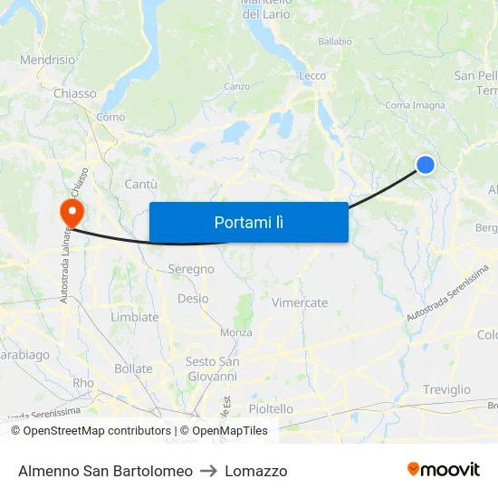 Almenno San Bartolomeo to Lomazzo map