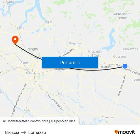 Brescia to Lomazzo map